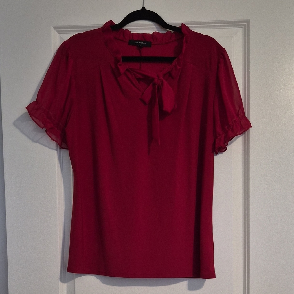 Liz Claiborne Cherry Blouse with Tie Neck